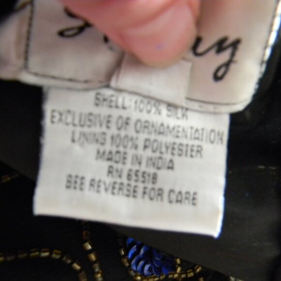 STENAY VINTAGE WM'S BLACK BEADED/SEQUIN SILK SHORT SLV BLOUSE TOP SZ XL - Picture 7 of 7